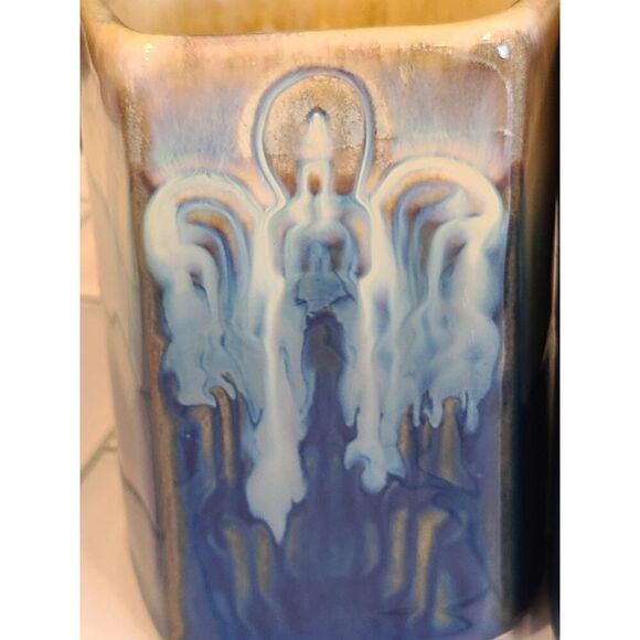 Padilla Set of (2) 4¼" Drip Glazed Blue/Beige Stoneware Mugs Unique Signed EUC - Picture 2 of 15